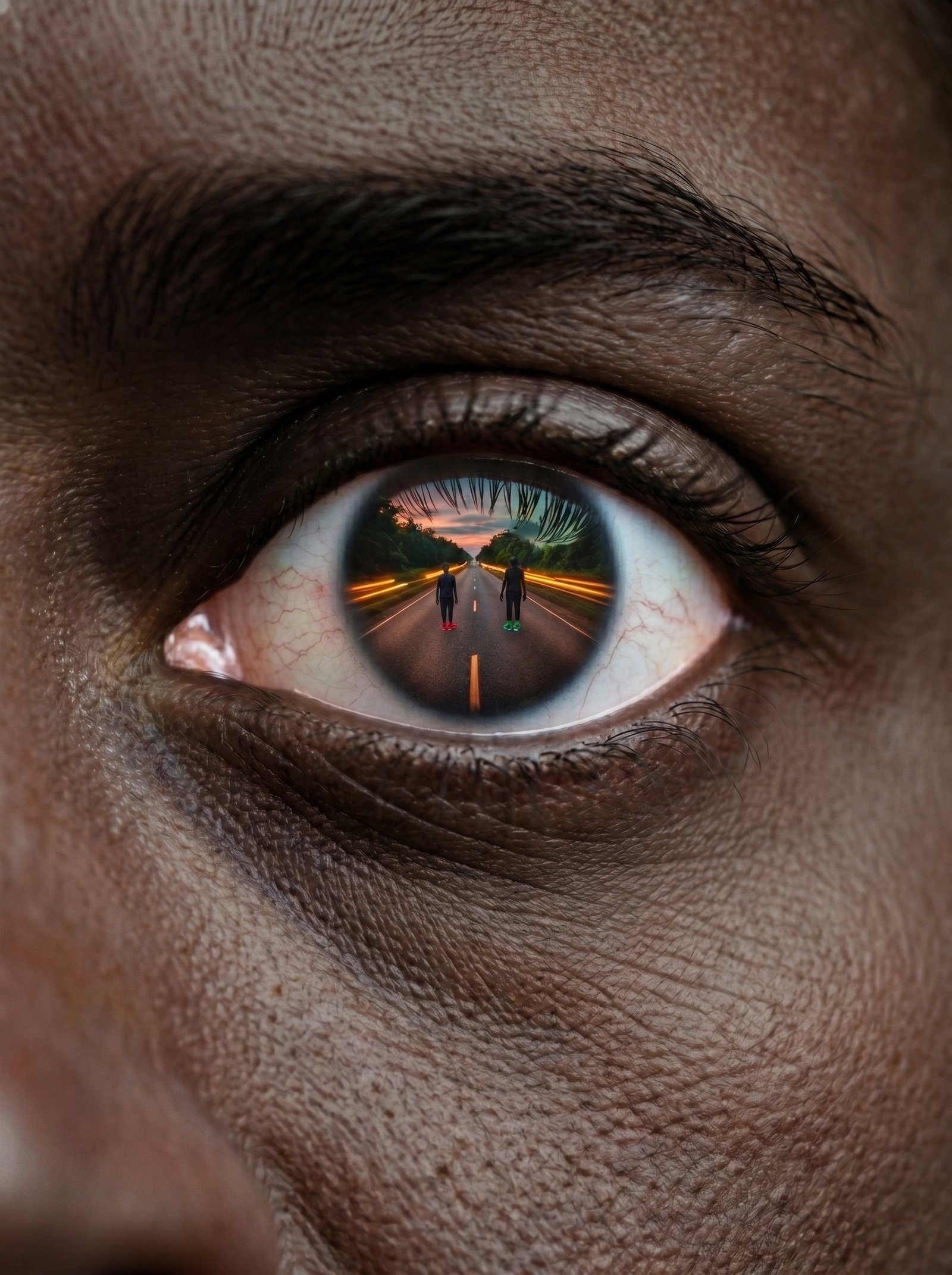 An eye reflecting an open road — representing strategic clarity and long-term brand thinking